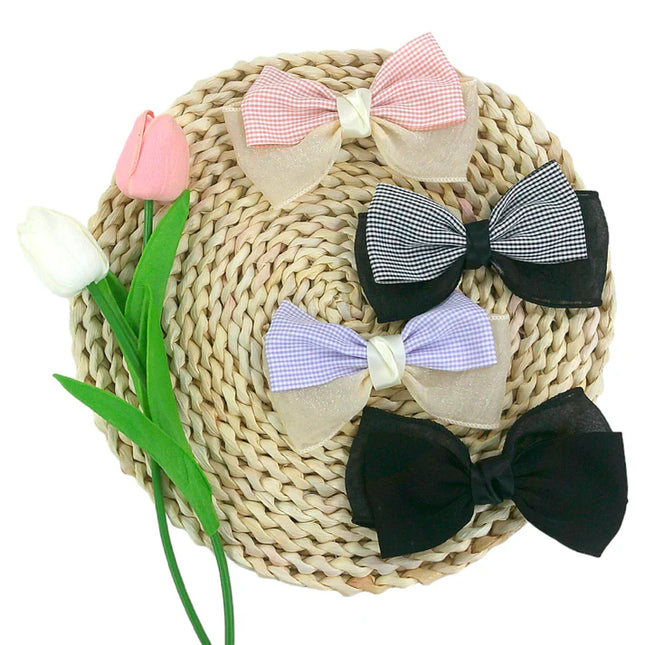 Plaid Double Bow Clip HRB4846-4 (10PC)
