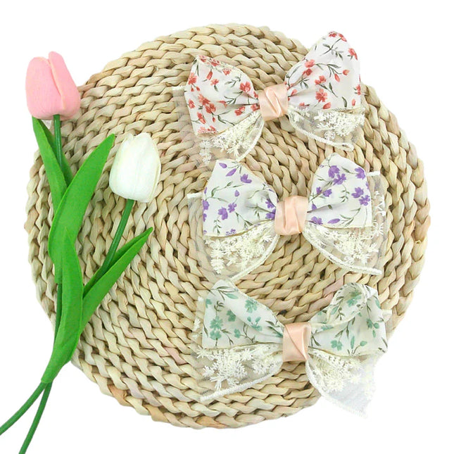 Floral Embroidered Lace Bow Clip HRB4846-5 (10PC)