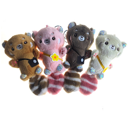 Rhinestone Bear Pom Pom Tail Plush Key Chain KC31216-14 (12PC)