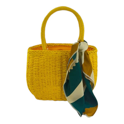 RATTAN BEACH TOTE SHOULDER BAG WITH SCARF 4225-4 (1PC)