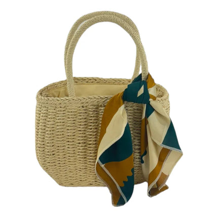 RATTAN BEACH TOTE SHOULDER BAG WITH SCARF 4225-4 (1PC)