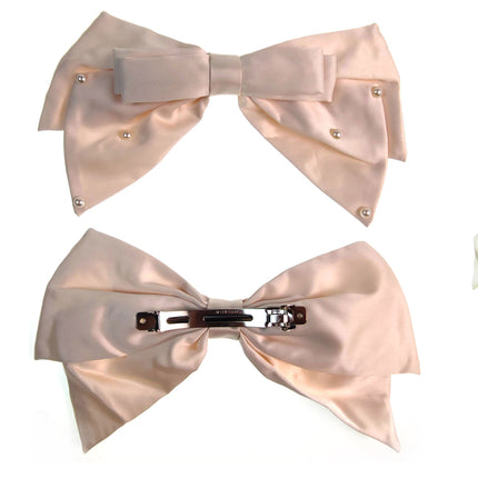 10 INCHES LARGE PEARL DECOR SATIN BOW CLIP HC4112-1 (12PC)