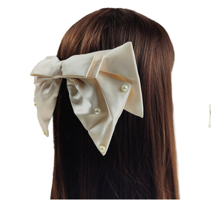 10 INCHES LARGE PEARL DECOR SATIN BOW CLIP HC4112-1 (12PC)