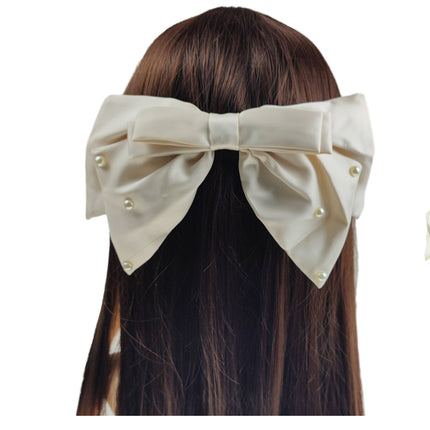 10 INCHES LARGE PEARL DECOR SATIN BOW CLIP HC4112-1 (12PC)