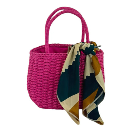 RATTAN BEACH TOTE SHOULDER BAG WITH SCARF 4225-4 (1PC)