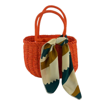 RATTAN BEACH TOTE SHOULDER BAG WITH SCARF 4225-4 (1PC)