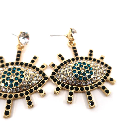 RHINESTONE EVIL EYE EARRING ER904-15(12PCS)