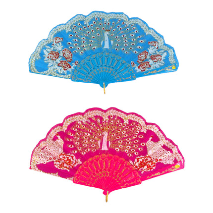 Glitter Peacock Folding Hand Fan FN9501 (12PC)