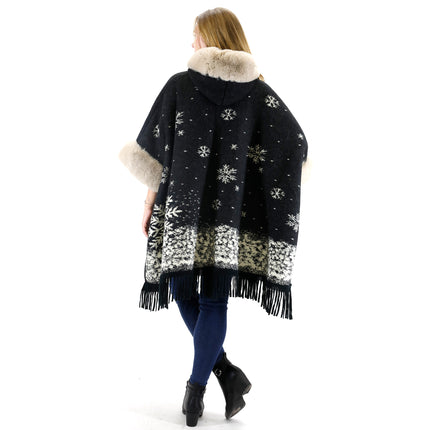 Faux Fur Snow Pattern Hoodie Shawl P3804 (1PC)