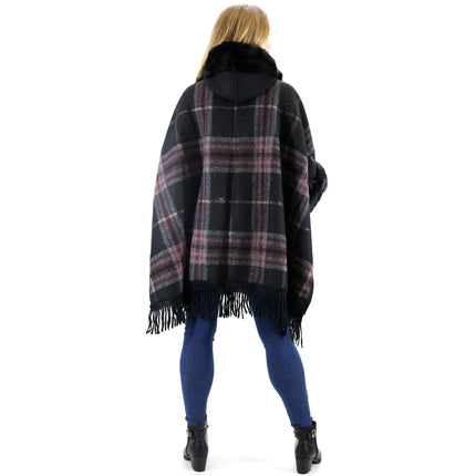 Faux Fur Plaid Pattern Hoodie Shawl P3805 (1PC)