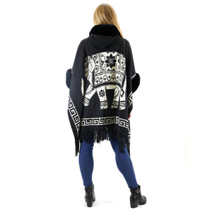 ELEPHANT PATTERN FAUX FUR FRINGED HODIE SHAWL 3825 (6PC)