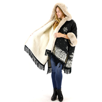 Faux Fur Snow Pattern Hoodie Shawl P3804 (1PC)