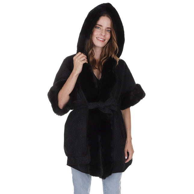 FAUX FUR HOODIE SHAWL P3802 (6PC)