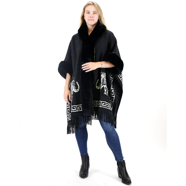 FAUX FUR ELEPHANT PATTERN FRINGED HODIE SHAWL P3825 (6PC)