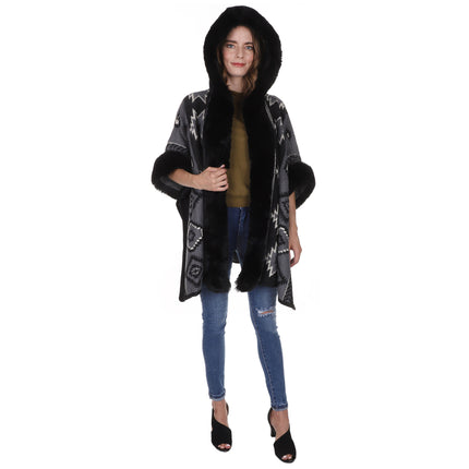 Faux Fur Pattern Hoodie Shawl P3803 (1PC)