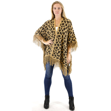 LEOPARD PATTERN FRINGED SHAWL SH524-1 (6PC)