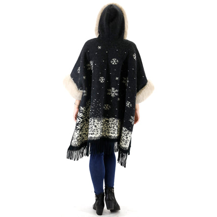 Faux Fur Snow Pattern Hoodie Shawl P3804 (1PC)