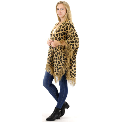 LEOPARD PATTERN FRINGED SHAWL SH524-1 (6PC)