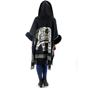ELEPHANT PATTERN FAUX FUR FRINGED HODIE SHAWL 3825 (6PC)