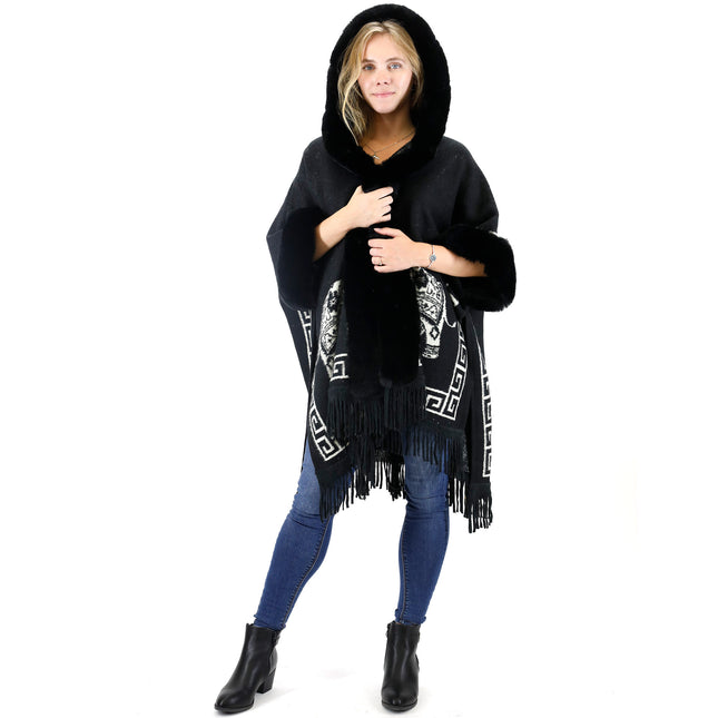 FAUX FUR ELEPHANT PATTERN FRINGED HODIE SHAWL P3825 (6PC)