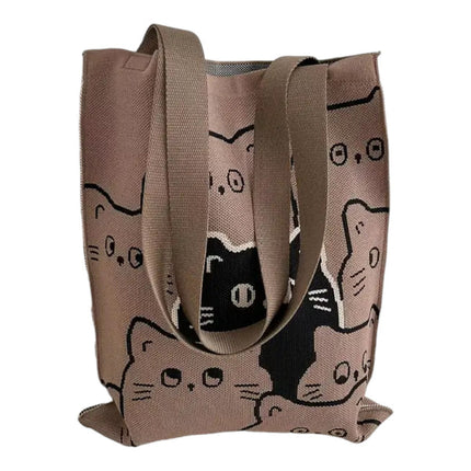 Cute Cat Pattern Knitted Tote Shoulder Bag JB6113-2 (12PC)