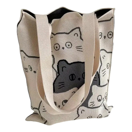 Cute Cat Pattern Knitted Tote Shoulder Bag JB6113-2 (12PC)