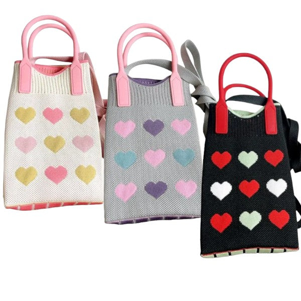 HEART PATTERN KNITTED PHONE CROSSBODY BAG BG315-2 (12PC)