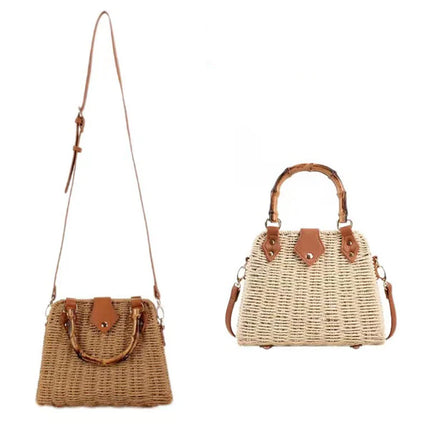 RATTAN BEACH TOTE SHOULDER BAG WITH BAMBOO HANDLE 4225-12 (1PC)