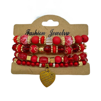 Natural Stone Heart Love Letter Charm Bracelet Set BR4228-5 (12PC)