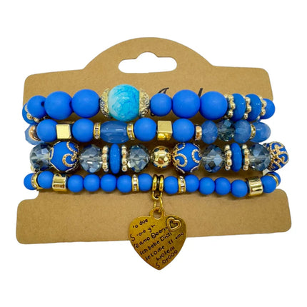 Natural Stone Heart Love Letter Charm Bracelet Set BR4228-5 (12PC)