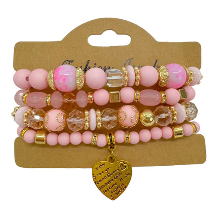 Natural Stone Heart Love Letter Charm Bracelet Set BR4228-5 (12PC)
