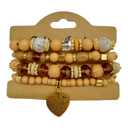 Natural Stone Heart Love Letter Charm Bracelet Set BR4228-5 (12PC)