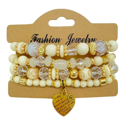 Natural Stone Heart Love Letter Charm Bracelet Set BR4228-5 (12PC)