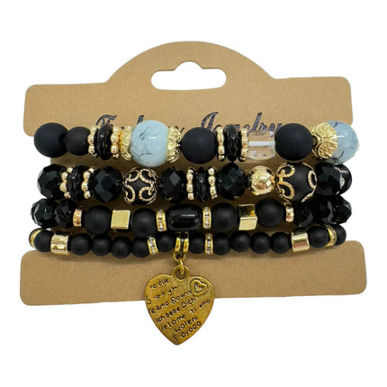 Natural Stone Heart Love Letter Charm Bracelet Set BR4228-5 (12PC)