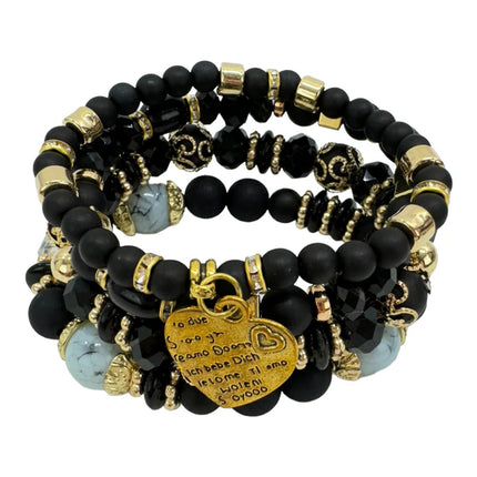Natural Stone Heart Love Letter Charm Bracelet Set BR4228-5 (12PC)