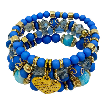 Natural Stone Heart Love Letter Charm Bracelet Set BR4228-5 (12PC)