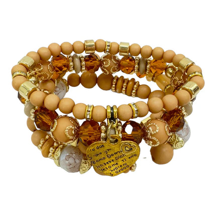 Natural Stone Heart Love Letter Charm Bracelet Set BR4228-5 (12PC)