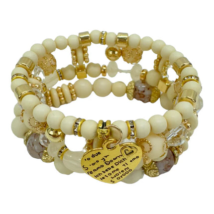 Natural Stone Heart Love Letter Charm Bracelet Set BR4228-5 (12PC)