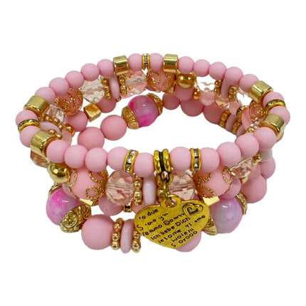 Natural Stone Heart Love Letter Charm Bracelet Set BR4228-5 (12PC)