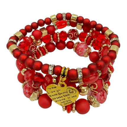 Natural Stone Heart Love Letter Charm Bracelet Set BR4228-5 (12PC)