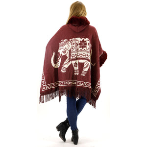 ELEPHANT PATTERN FAUX FUR FRINGED HODIE SHAWL 3825 (6PC)