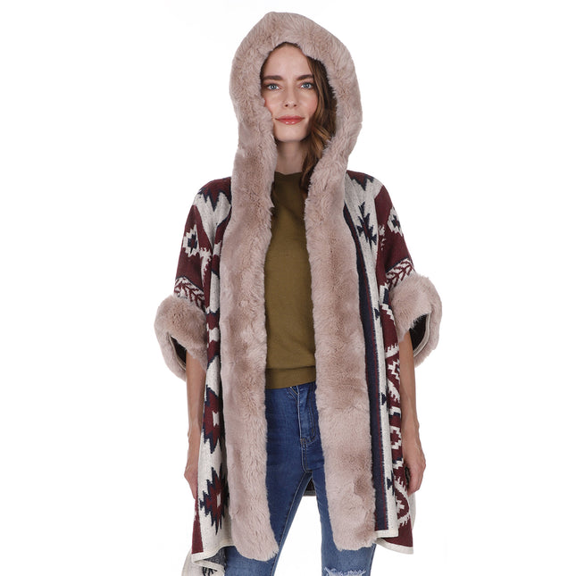 Faux Fur Pattern Hoodie Shawl P3803 (6PC)