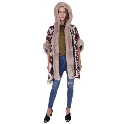 Faux Fur Pattern Hoodie Shawl P3803 (1PC)