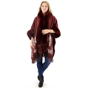 ELEPHANT PATTERN FAUX FUR FRINGED HODIE SHAWL 3825 (6PC)