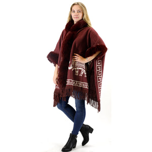 ELEPHANT PATTERN FAUX FUR FRINGED HODIE SHAWL 3825 (6PC)