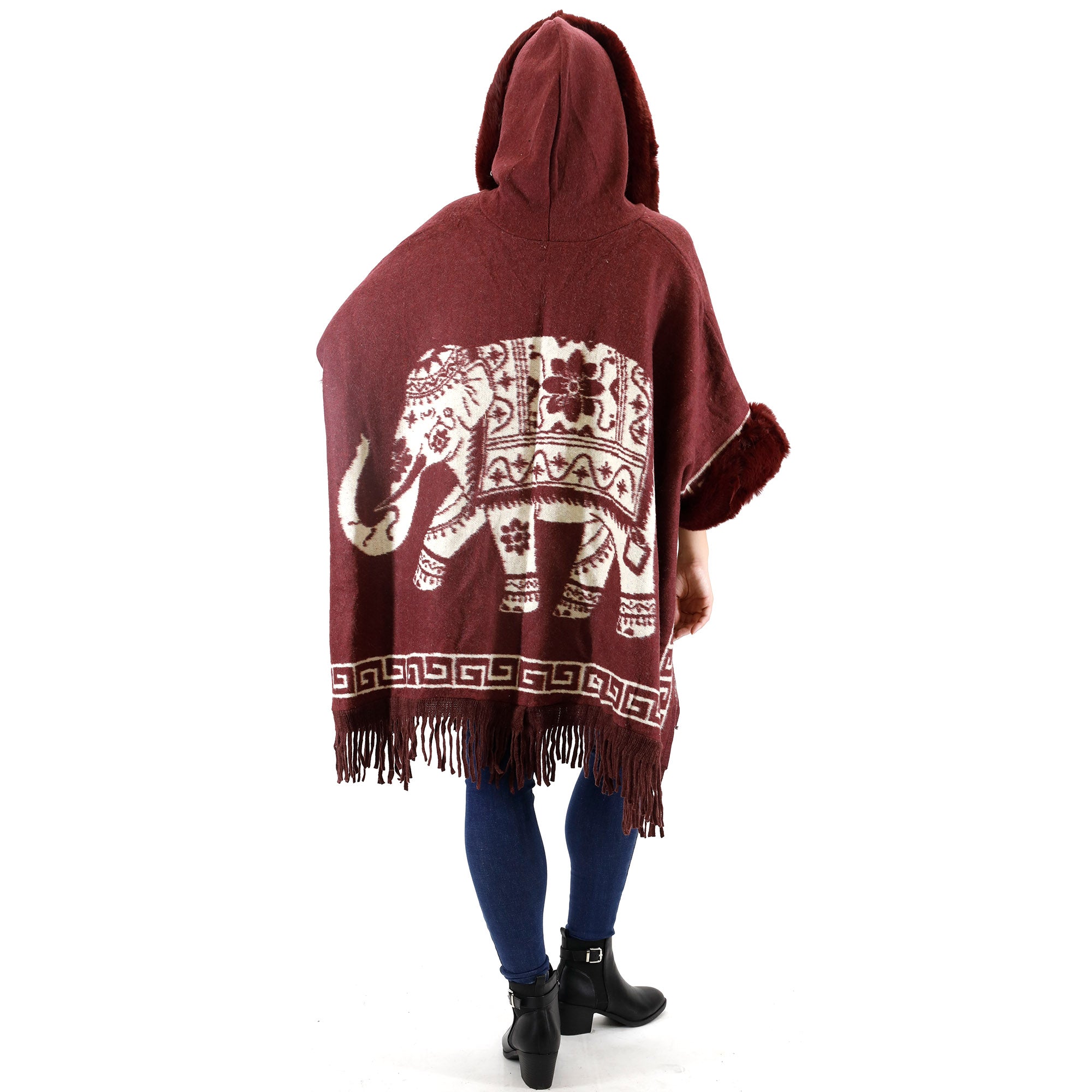 ELEPHANT PATTERN FAUX FUR FRINGED HODIE SHAWL 3825 (6PC)