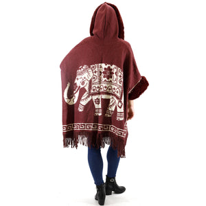 ELEPHANT PATTERN FAUX FUR FRINGED HODIE SHAWL 3825 (6PC)