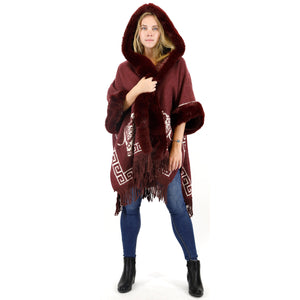 ELEPHANT PATTERN FAUX FUR FRINGED HODIE SHAWL 3825 (6PC)