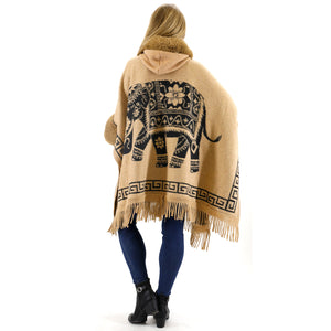 ELEPHANT PATTERN FAUX FUR FRINGED HODIE SHAWL 3825 (6PC)