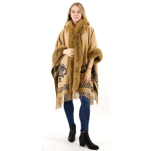 ELEPHANT PATTERN FAUX FUR FRINGED HODIE SHAWL 3825 (6PC)